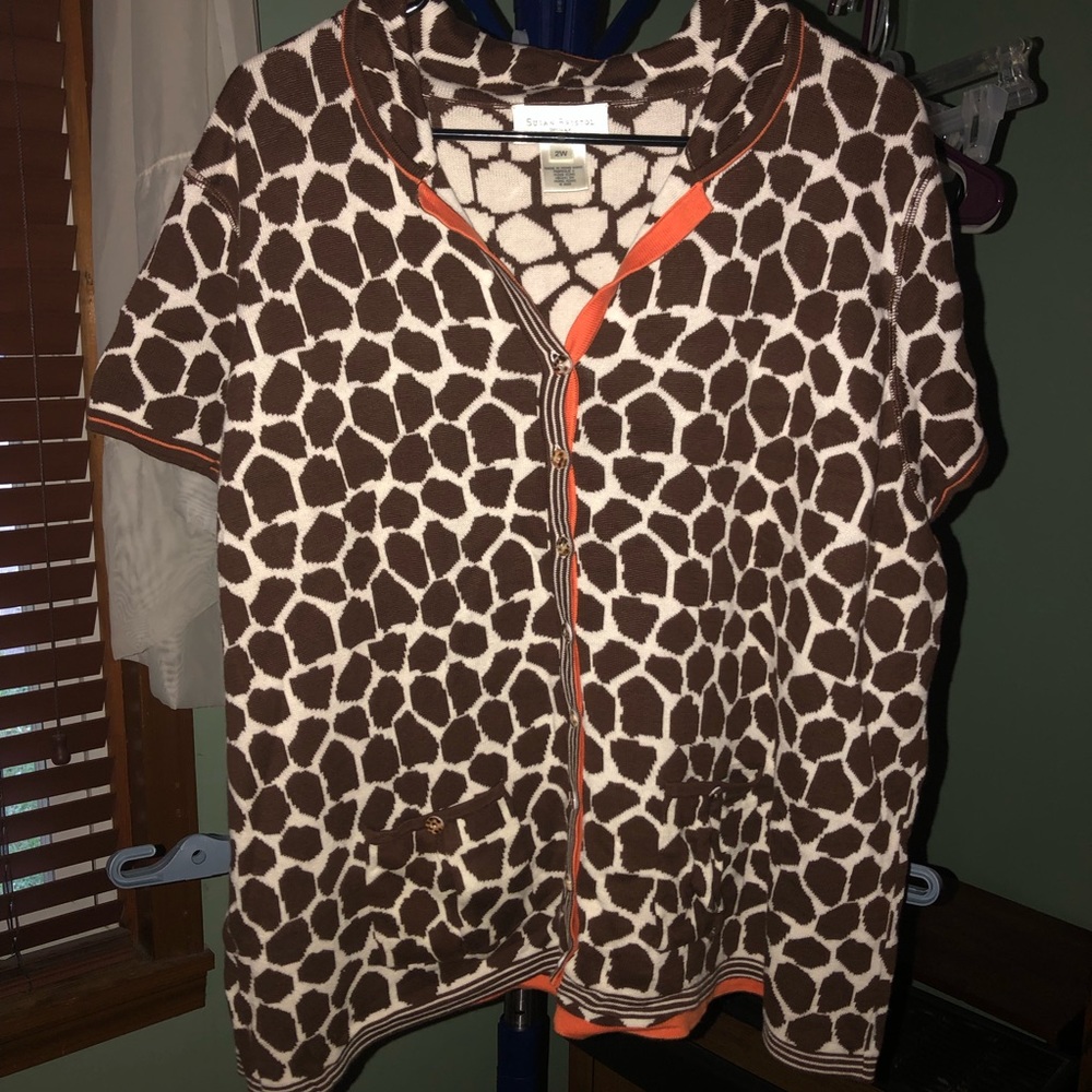 Susan Bristol Woman giraffe print cardigan sweater size 2X